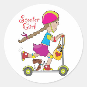 Pegatina Redonda Scooter Kid