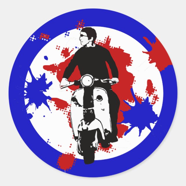 Pegatina Redonda Scooter Rider sobre pintura splash mod target art (Anverso)