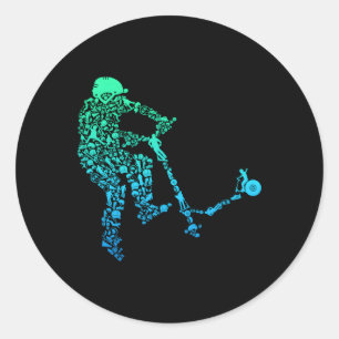 Pegatina Redonda Scooter Stunt Style Scooter Para Jóvenes