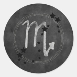 Pegatina Redonda Scorpio zodiac constellation black silver stars