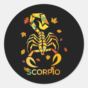 Pegatina Redonda Scorpio Zodiac Fall Scorpion Cumpleaños