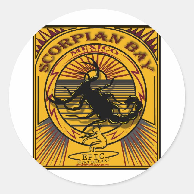 PEGATINA REDONDA SCORPION BAY BAJA MÉXICO SURFING (Anverso)