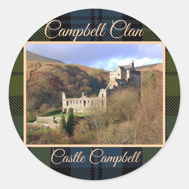Pegatina Redonda Scots Campbell Clan & Castle (Anverso)