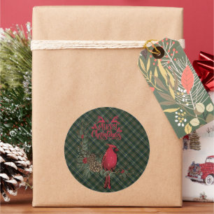 Pegatina Redonda Scott Green Moderno Tartán Escocés de Navidad