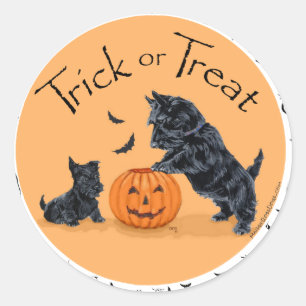 Pegatina Redonda SCOTTIE Dad y Pup Halloween
