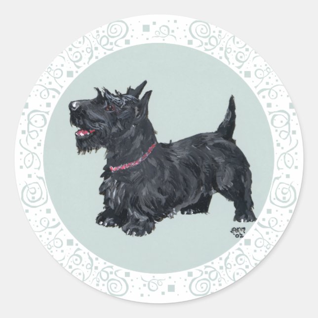 Pegatina Redonda Scottie Turquesa Simpático (Anverso)