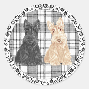 Pegatina Redonda Scotties de tartán