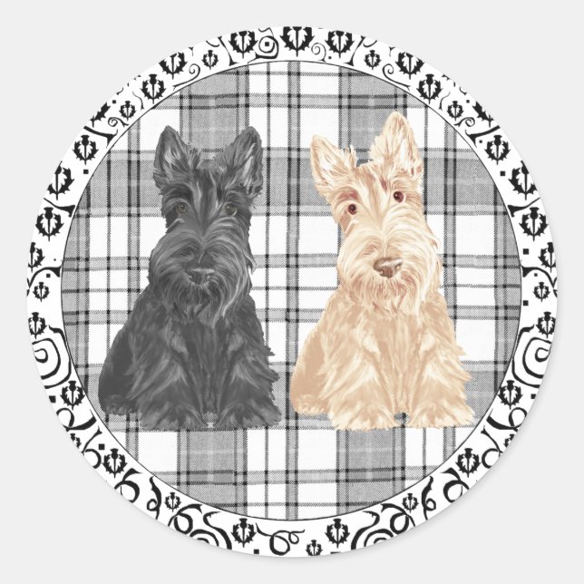 Pegatina Redonda Scotties de tartán (Anverso)