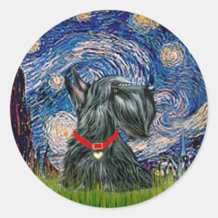 Pegatina Redonda Scottish Terrier 12c - Noche estrellada