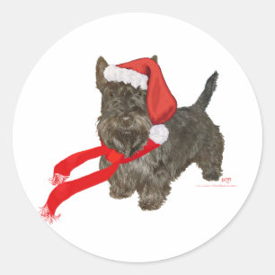 Pegatina Redonda Scottish Terrier es el ayudante de Santa