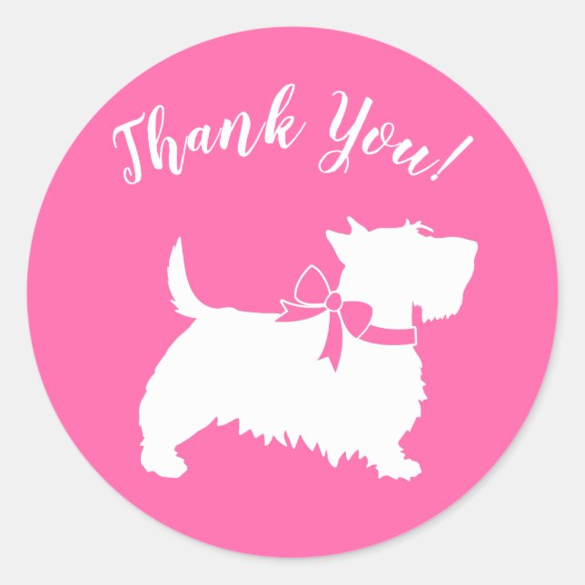 Pegatina Redonda Scotty Dog Baby Shower Scottish Terrier Pink (Anverso)