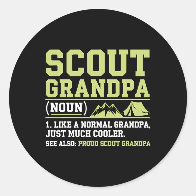 Pegatina Redonda Scout Grandpa Funny Camping Hiking Mountain Gift  (Anverso)