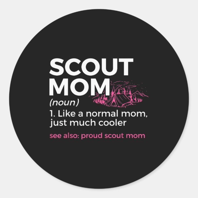 Pegatina Redonda Scouting Funny Scout Mom Definition Proud Scout Mo (Anverso)