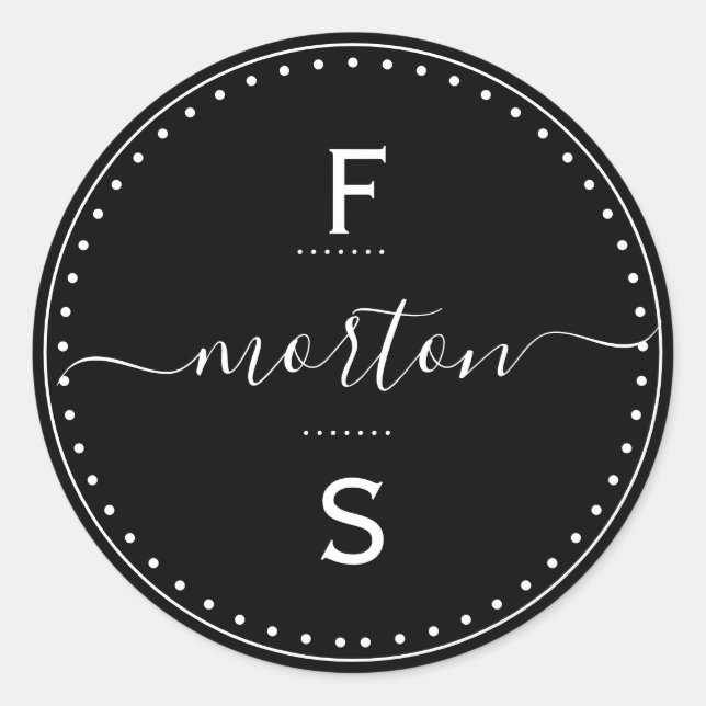 Pegatina Redonda Script Apellido con Iniciales (Anverso)