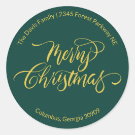 Pegatina Redonda Script Calligraphy Merry Christmas Return Address