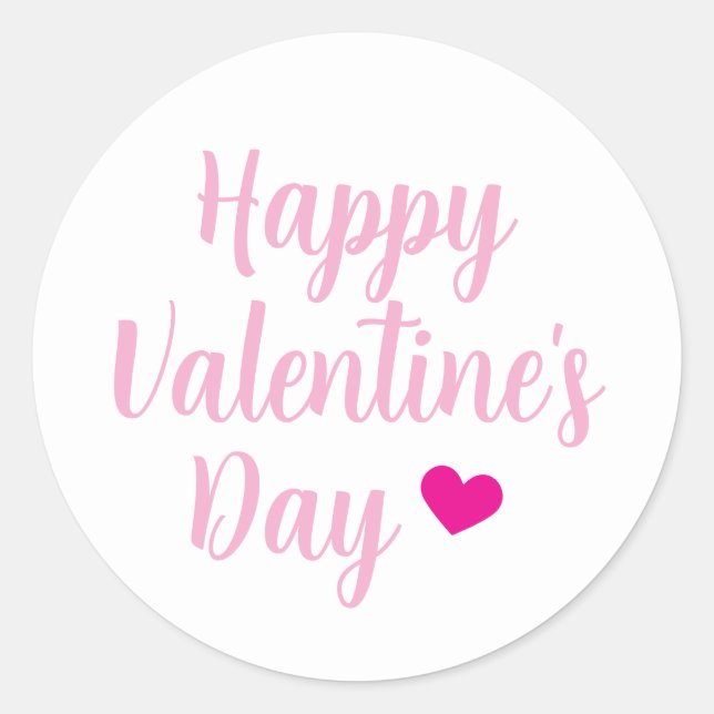 Pegatina Redonda Script Corazón Rosa Lindo Feliz Día de San Valentí (Anverso)