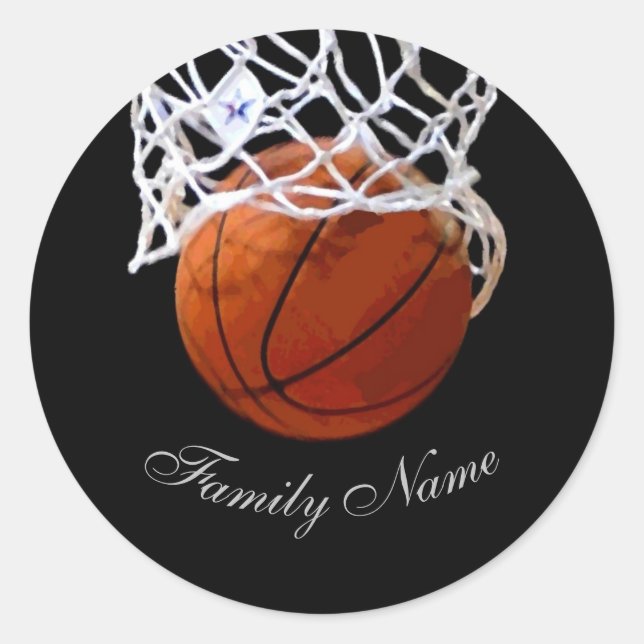 Pegatina Redonda Script de caligrafía de nombre para baloncesto (Anverso)