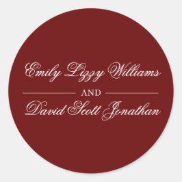 Pegatina Redonda Script de caligrafía roja de Crimson clásico