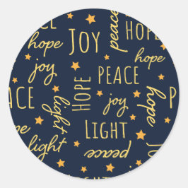 Pegatina Redonda Script de Navidad Alegre Marina y Dorado Moderno