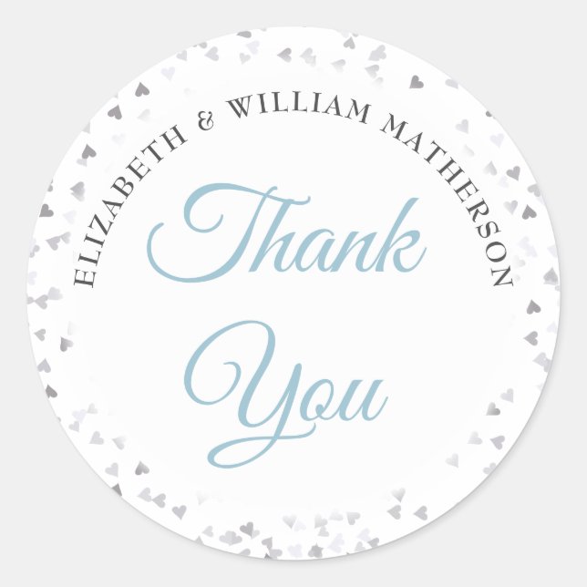 Pegatina Redonda Script Gracias a Love Hearts Confetti (Anverso)