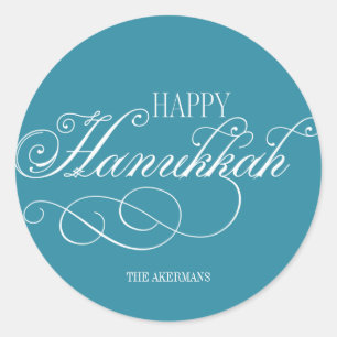 Pegatina Redonda Script Happy Hanukkah Holiday