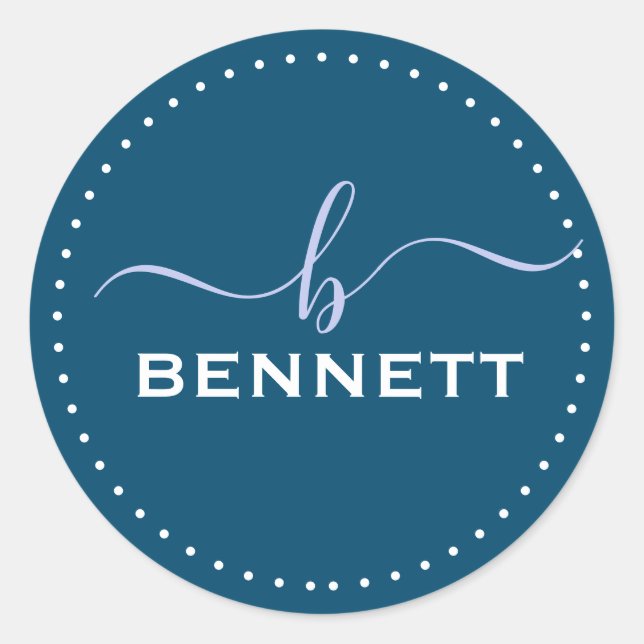 Pegatina Redonda Script inicial, nombre completo personalizado