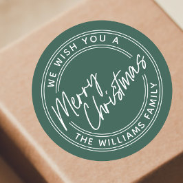 Pegatina Redonda Script Letters Merry Christmas