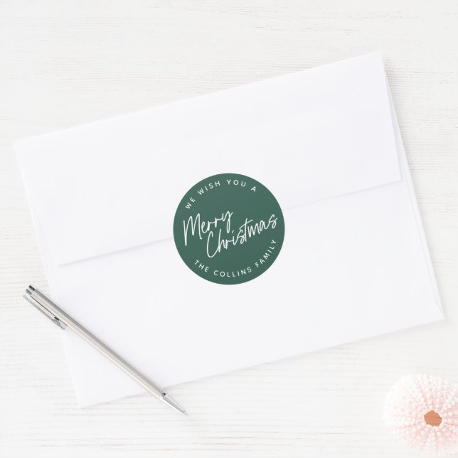 Pegatina Redonda Script Letters Merry Christmas (Sobre)