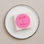 Pegatina Redonda Script manuscrito Whimsy Pink Red Custom Wedding<br><div class="desc">Guión manuscrito Quirky Boda Personalizado clásico Pegatina redondo en rosa y rojo</div>