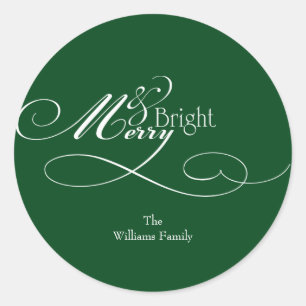 Pegatina Redonda Script Merry and Bright Holiday