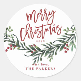 Pegatina Redonda Script Merry Christmas Greeneration