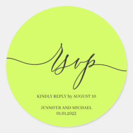 Pegatina Redonda Script Signature Elegant Wedding RSVP Cyber Lime