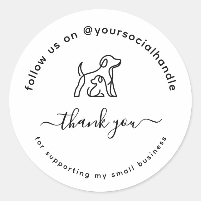 Pegatina Redonda  Script thank you social handle Custom logo  (Anverso)