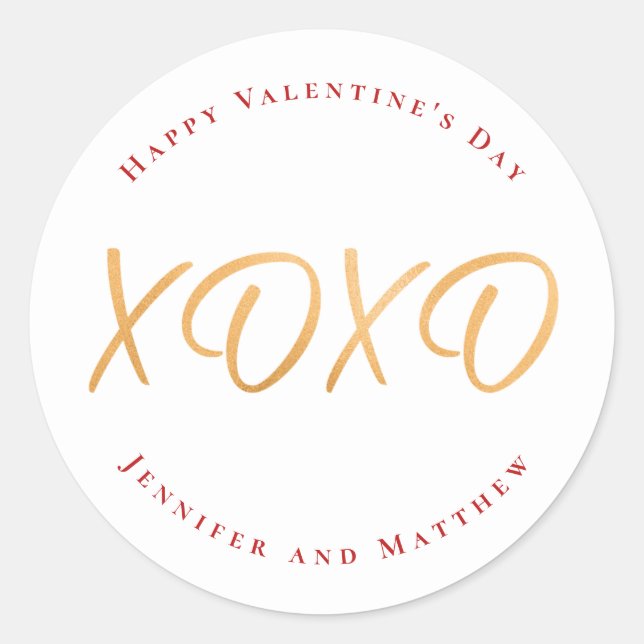 Pegatina Redonda Script XOXO Feliz Día de San Valentín (Anverso)