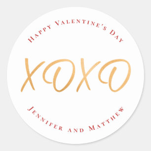 Pegatina Redonda Script XOXO Feliz Día de San Valentín
