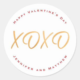 Pegatina Redonda Script XOXO Feliz Día de San Valentín