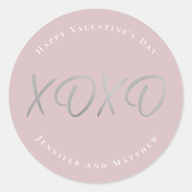 Pegatina Redonda Script XOXO Feliz Día de San Valentín Fiesta (Anverso)