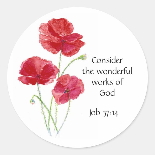 Pegatina Redonda Scripture, Inspirational, Quote, Flower, Poppy (Anverso)