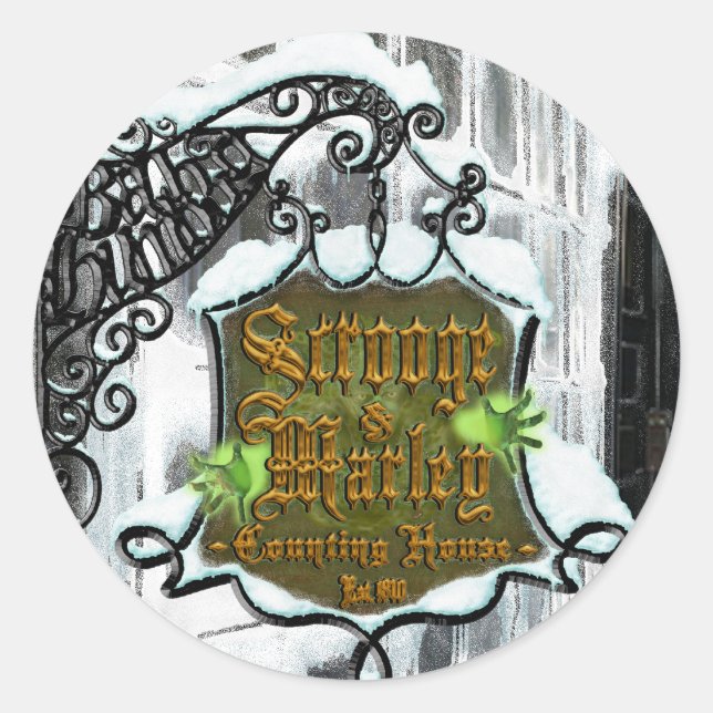 Pegatina Redonda Scrooge&MarleySignScene (Anverso)