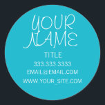 Pegatina Redonda Scuba Blue Freehand Simple<br><div class="desc">Guay,  diseño elegante y minimalista. Azul y blanco.</div>