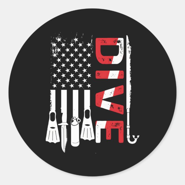 Pegatina Redonda Scuba Buceo Gear American Scuba Buver con bandera  (Anverso)