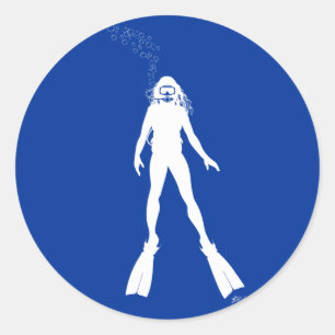 Pegatina Redonda Scuba Diver Silhouette (Mujer)