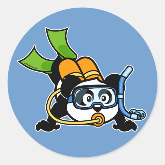 Pegatina Redonda Scuba Panda (Anverso)