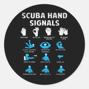 Pegatina Redonda Scuba Señales A Mano Idioma Rótulos de buceo Bucea