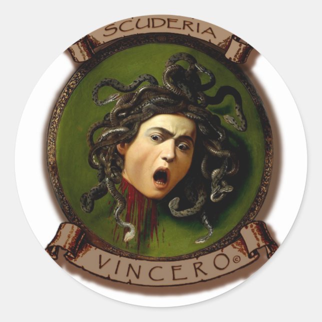 Pegatina Redonda ¡Scuderia Vincero! Medusa del Testa (Anverso)