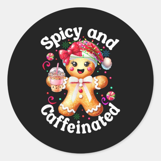 Pegatina Redonda Scy And Caffeinated Coffee Cute Gingerbread Christ (Anverso)