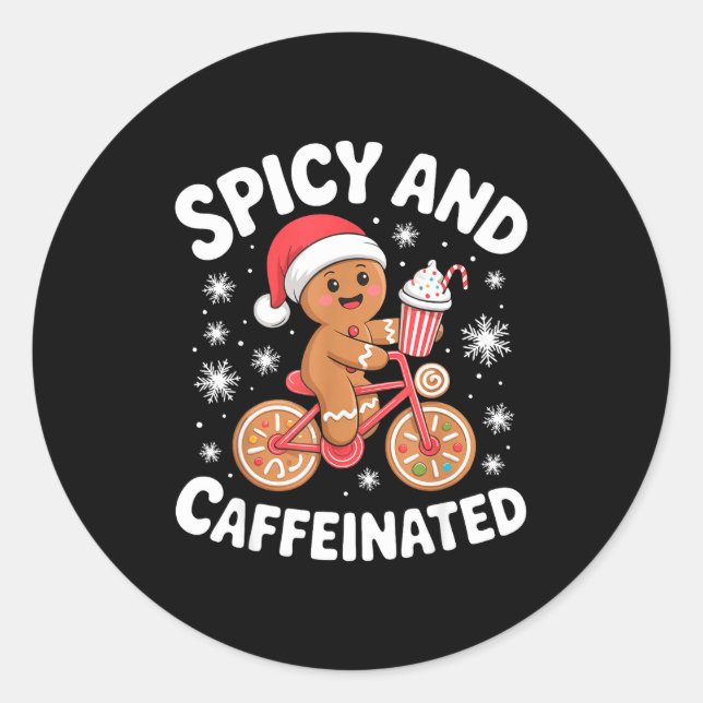 Pegatina Redonda Scy And Caffeinated Gingerbread Funny Coffee Chris (Anverso)
