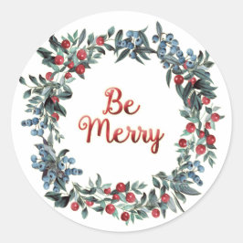 Pegatina Redonda ¡Sé alegre! Navidades festividades de bayas cortar