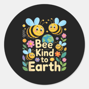 Pegatina Redonda Sé amable con la tierra - lindas abejas flores pla