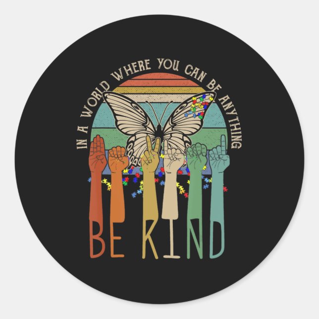 Pegatina Redonda Sé amable de la conciencia del autismo ASL la amab (Anverso)